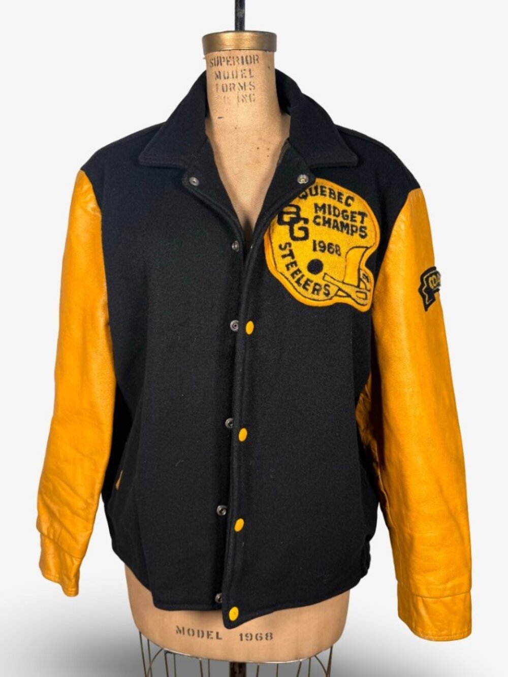 Vintage Quebec Midget Champ Steelers Wool Leather Varsity Jacket